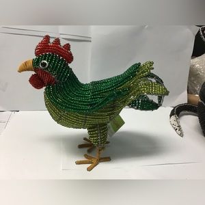 NWT 9 1/2” rooster figurine glass beads green red